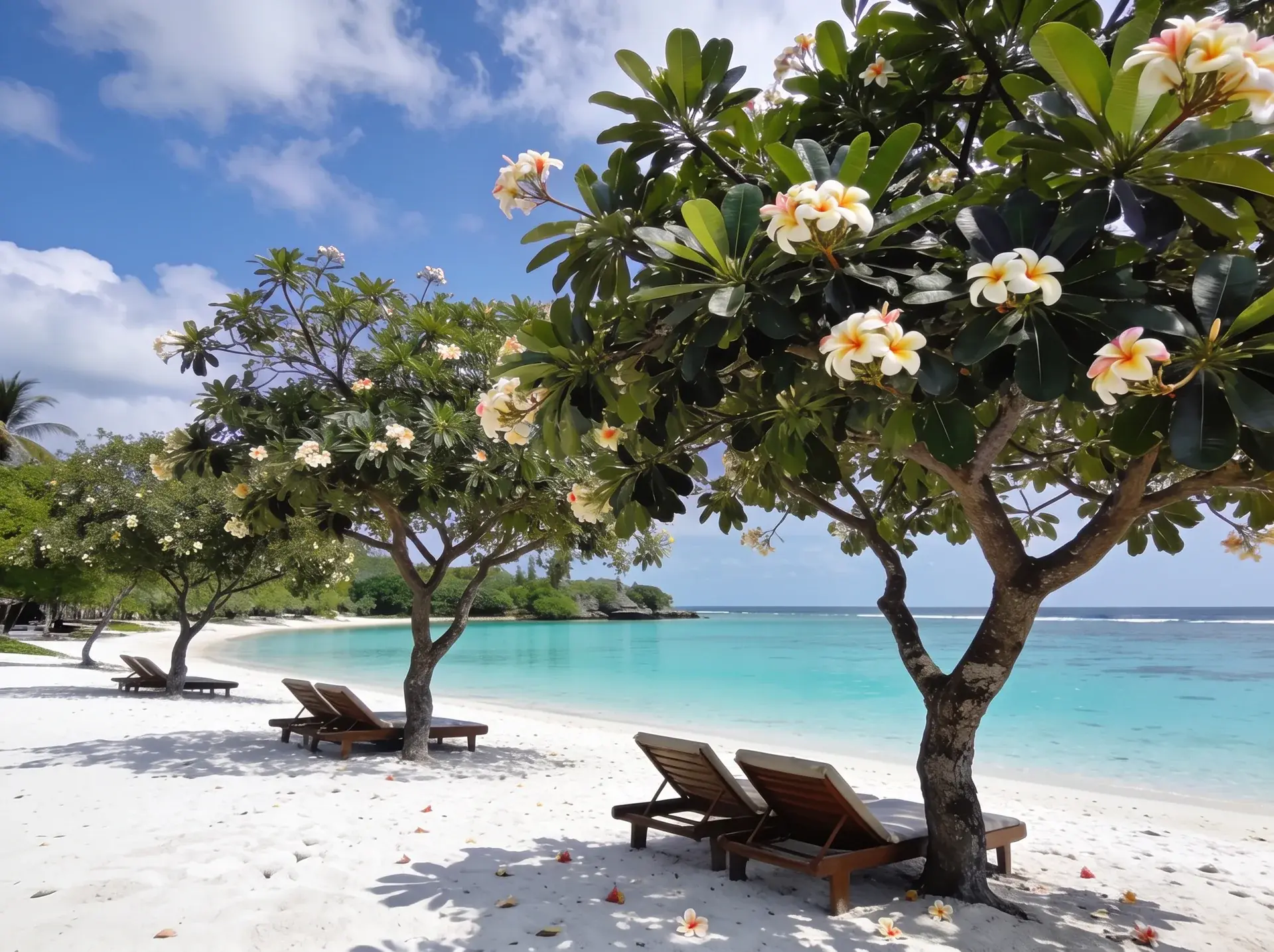 Nusa Dua'da beyaz kumlu plaj ve turkuaz deniz