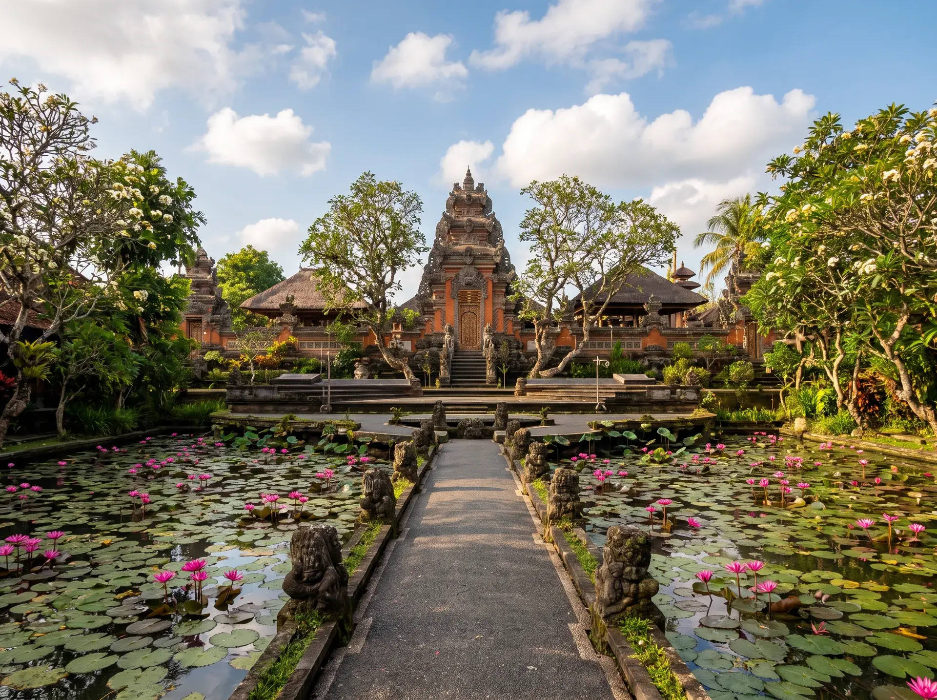 Ubud'da lotus havuzlu Saraswati Tapınağı