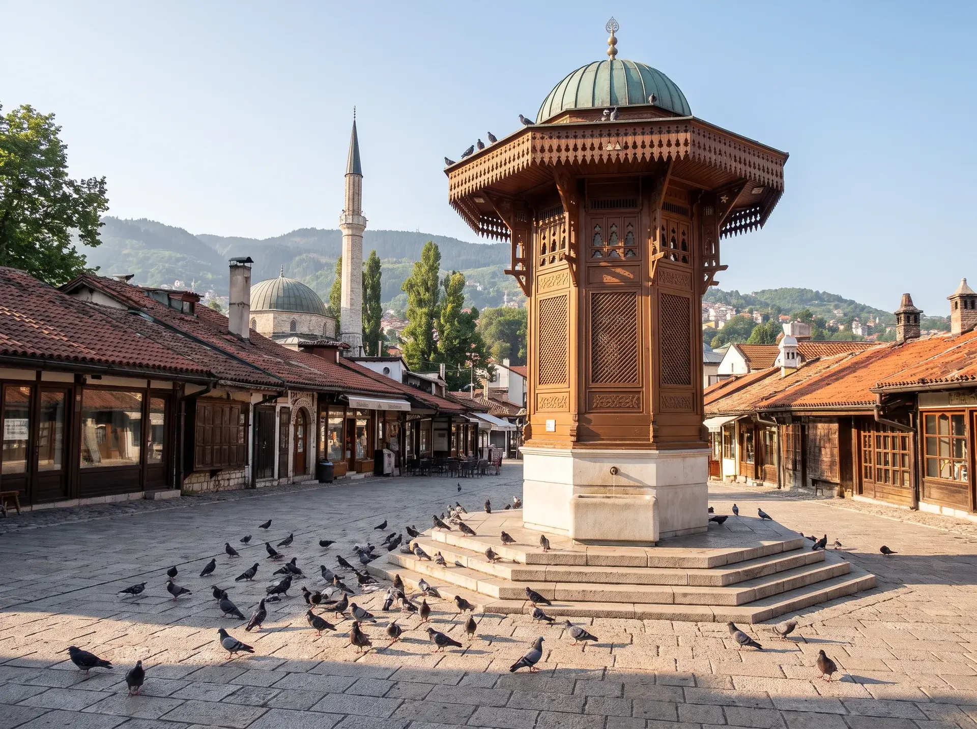 Saraybosna Başçarşı'daki ahşap Sebil çeşmesi