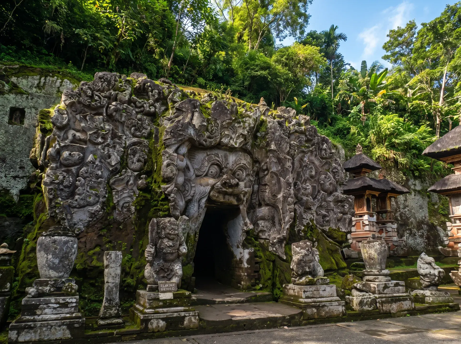 Goa Gajah (Fil Mağarası) oyma taş girişi